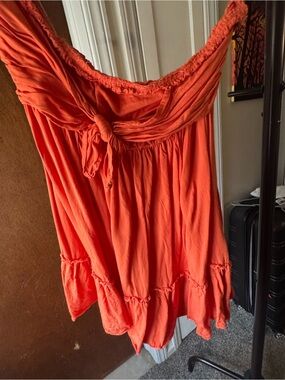 Bright Orange Strapless Summer Dress